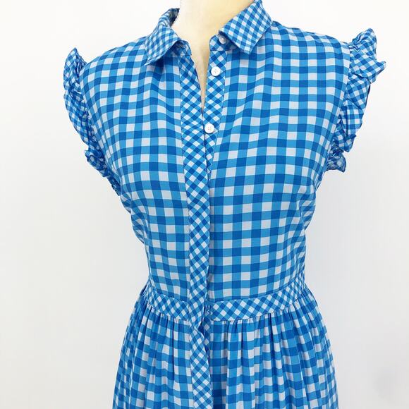 DRAPER JAMES Patio Shirtdress Size 10 Blue White Gingham Flutter Sleeve NWT - Picture 8 of 15